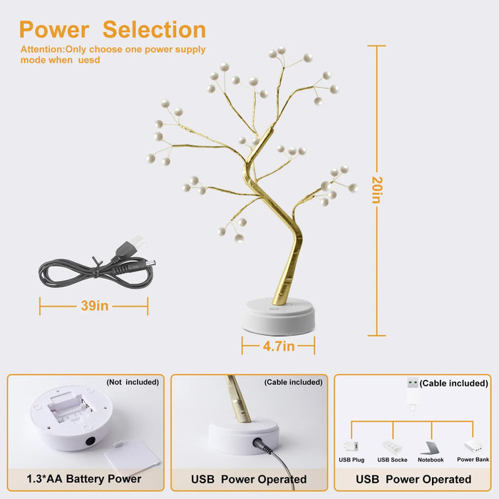 Anyhouz Table Lamp Warm 36 LED Bonsai Tree Desk Light USB Rechargeable For Living Room