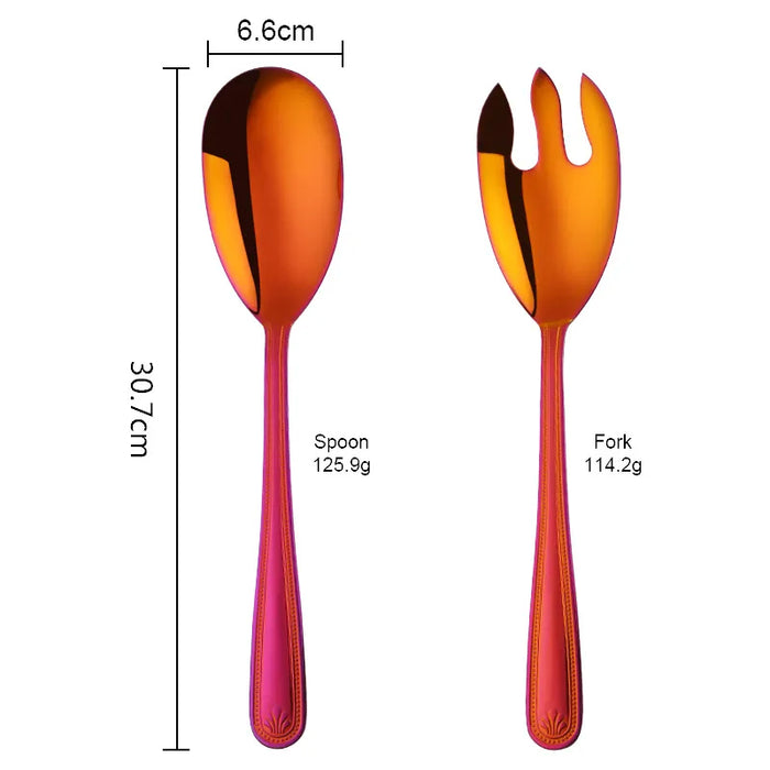 Anygleam Red Rainbow Stainless Steel 2 Pcs Giant Salad Spoon and Fork Set for Buffet and Restaurant Kitchenware