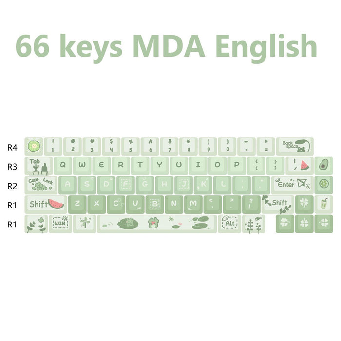 Anymob Keycap Keyboard Green 66 keys Little Frog Theme Sided Heat Submlimation Switch Fit