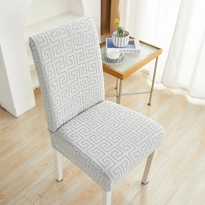 Anyhouz Chair Cover Light Grey Square Geometric Design with Elastic Material for Dining Room Kitchen Wedding Hotel Banquet Restaurant