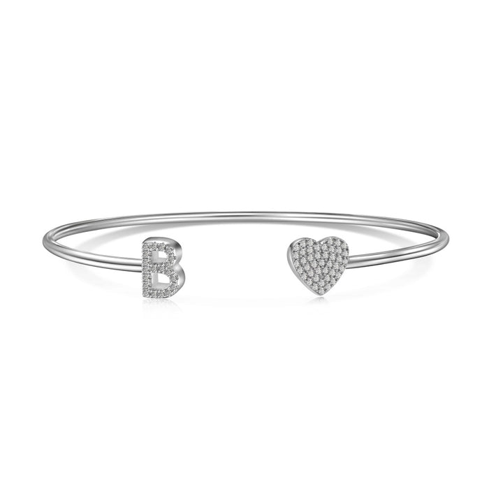 Anyco Bracelet Silver Heart Shaped Stone With B Initial Charm Bangle Accessories