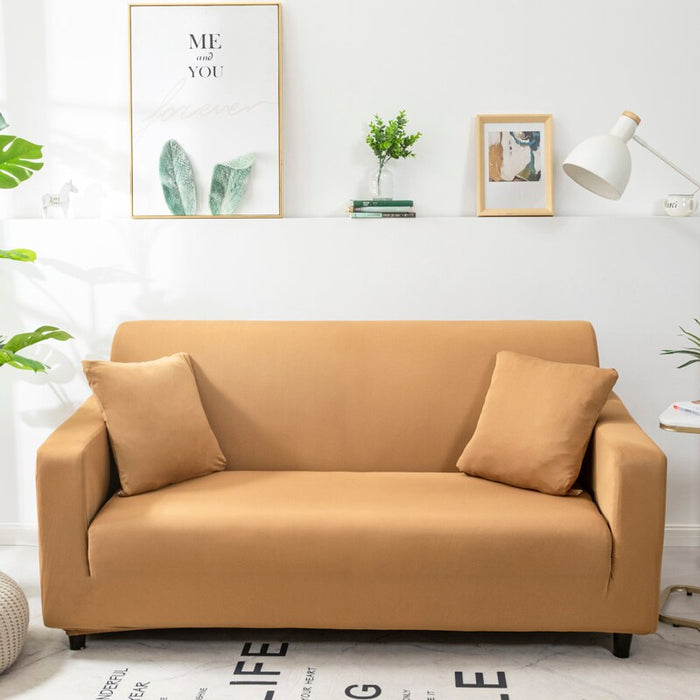 Anyhouz 1 Seater Sofa Cover Plain Caramel Style and Protection For Living Room Sofa Chair Elastic Stretchable Slipcover