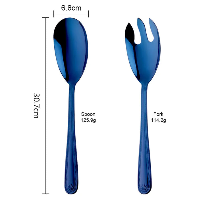 Anygleam Blue Stainless Steel 2 Pcs Giant Salad Spoon and Fork Set for Buffet and Restaurant Kitchenware