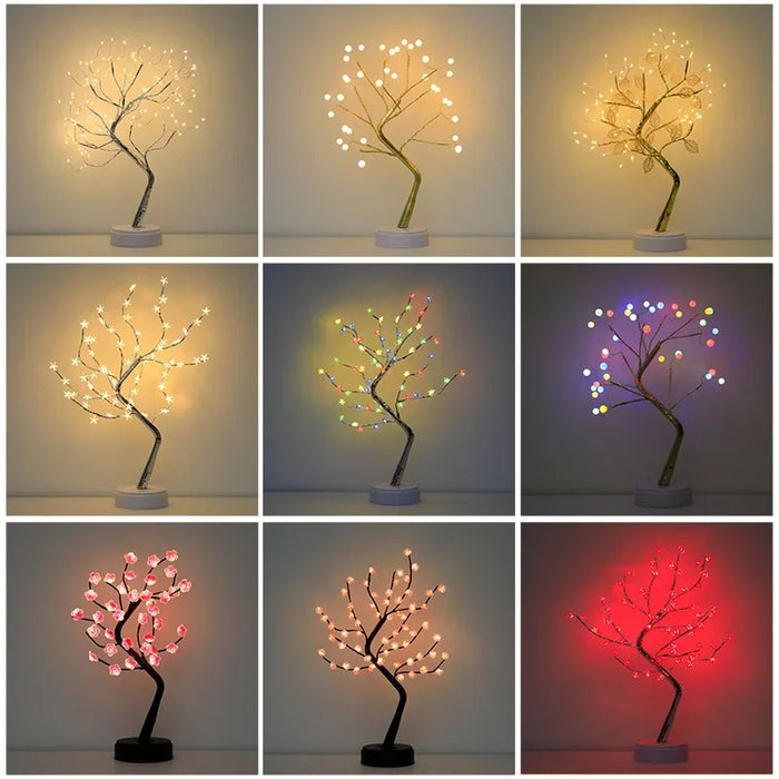 Anyhouz Table Lamp Blue White 60 LED Bonsai Tree Desk Light USB Rechargeable For Living Room