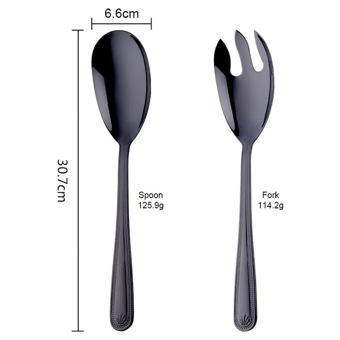 Anygleam Black Stainless Steel 2 Pcs Giant Salad Spoon and Fork Set for Buffet and Restaurant Kitchenware