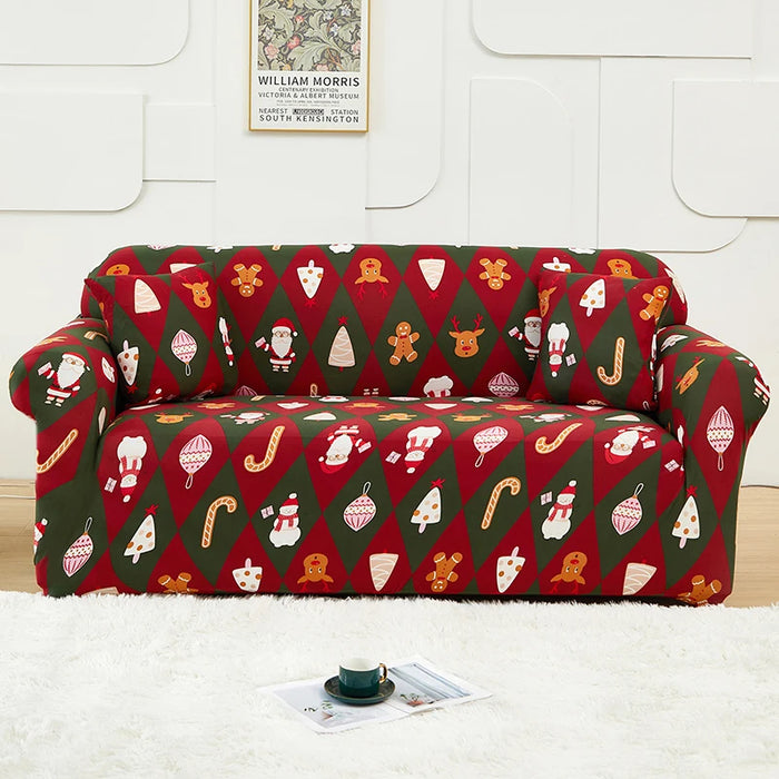 Anyhouz Sofa Cover Green Red Christmas Diamond Pattern Non Slip Stretchable Slipcover