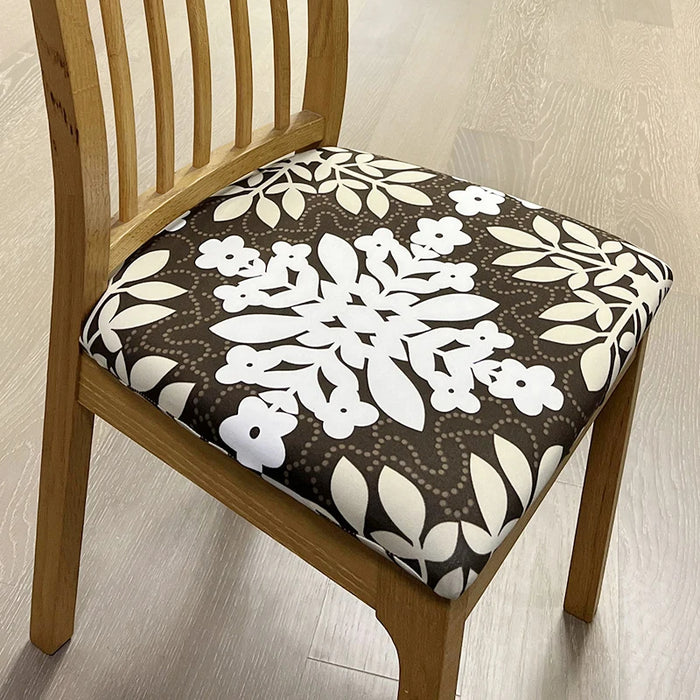 Anyhouz Chair Cover Brown Flower Flakes Print  Stretch Seat Cover for Home Dinning Kitchen Washable Removable