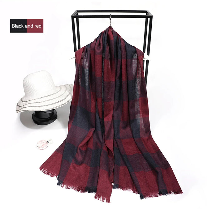 Anyyou Scarf Black and Red Plaid Unisex Cashmere Autumn Winter long Pashmina Shawl Muffler