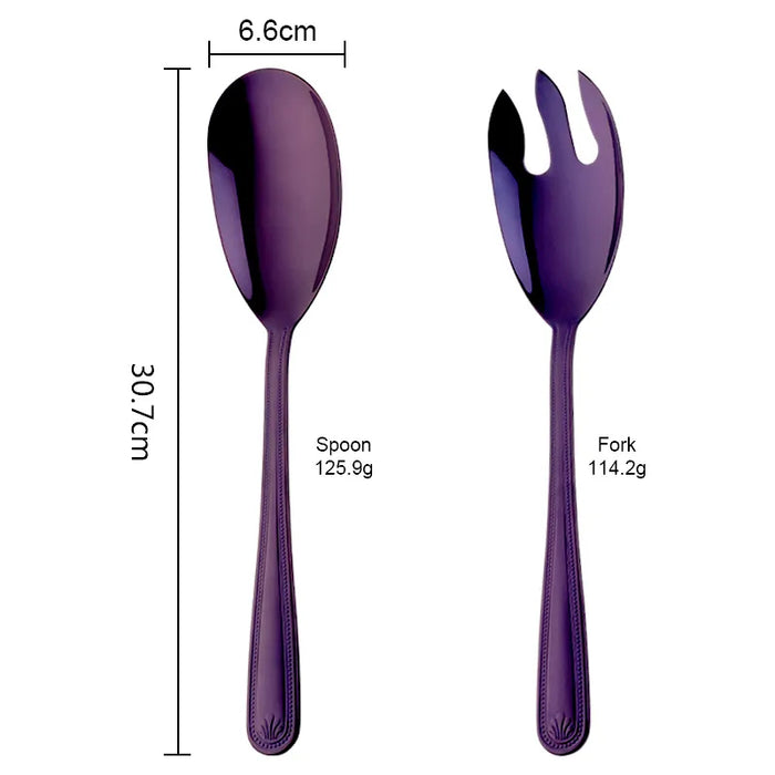 Anygleam Purple Stainless Steel 2 Pcs Giant Salad Spoon and Fork Set for Buffet and Restaurant Kitchenware