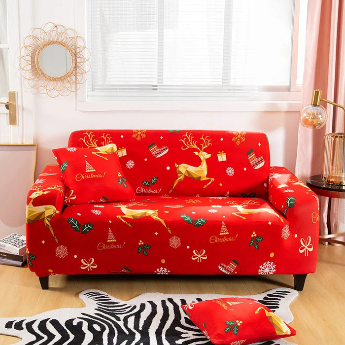 Anyhouz Sofa Cover Red Christmas Reindeer Design Non Slip Stretchable Slipcover