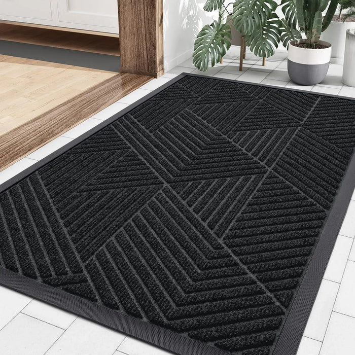 Anyhouz Doormat Black Geometric Rubber Non Slip Dirt Trap Absorbent Mat