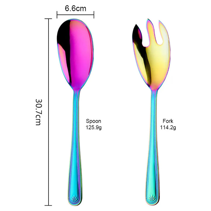 Anygleam Blue Rainbow Stainless Steel 2 Pcs Giant Salad Spoon and Fork Set for Buffet and Restaurant Kitchenware