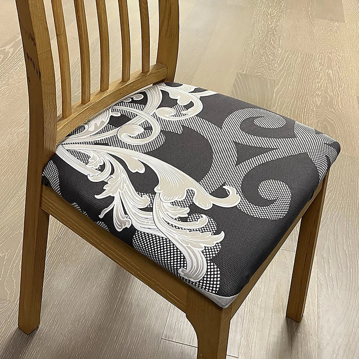 Anyhouz Chair Cover Dark Grey Petal Print Stretch Seat Cover for Home Dinning Kitchen Washable Removable