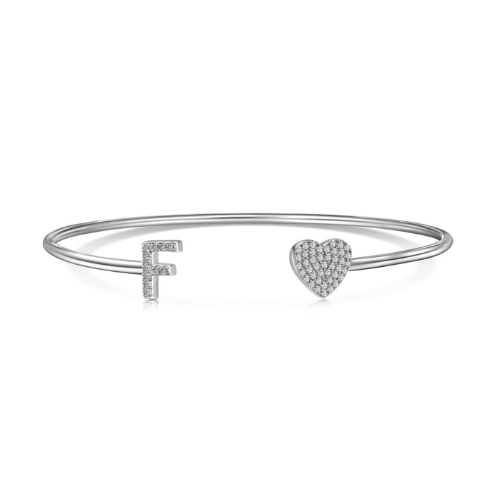 Anyco Bracelet Silver Heart Shaped Stone With F Initial Charm Bangle Accessories