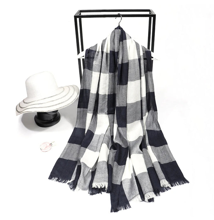 Anyyou Scarf Black and White Plaid Unisex Cashmere Autumn Winter long Pashmina Shawl Muffler