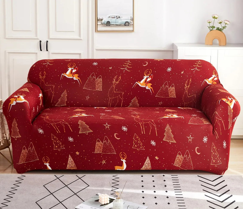 Anyhouz Sofa Cover Maroon Christmas Design Non Slip Stretchable Slipcover