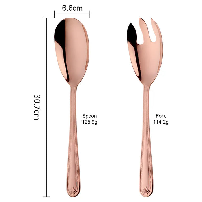 Anygleam Rose Gold Stainless Steel 2 Pcs Giant Salad Spoon and Fork Set for Buffet and Restaurant Kitchenware