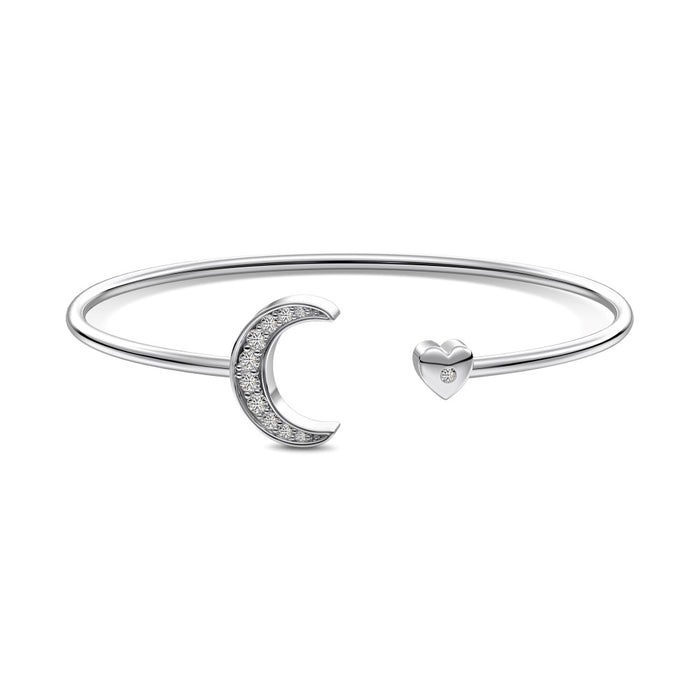 Anyco Bracelet 18cm Silver Stone Moon Shaped Charms Bangle Fashion Accessories