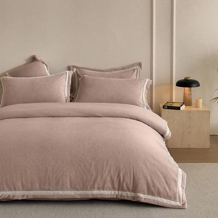 Anyhouz Duvet Cover Set Plain Dusty Pink Fitted Bed Sheet Ultra Soft Luxury Velvet Bedding Collection