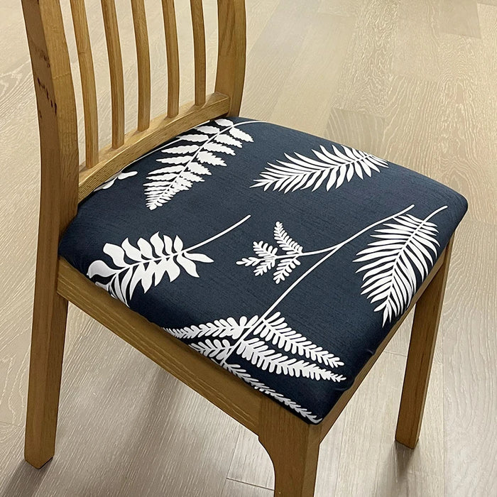 Anyhouz Chair Cover Dark Blue Leaves Print Stretch Seat Cover for Home Dinning Kitchen Washable Removable