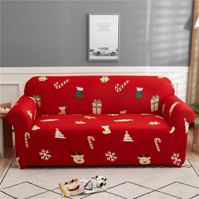 Anyhouz Sofa Cover Red Christmas Tree Snowflakes Design Non Slip Stretchable Slipcover