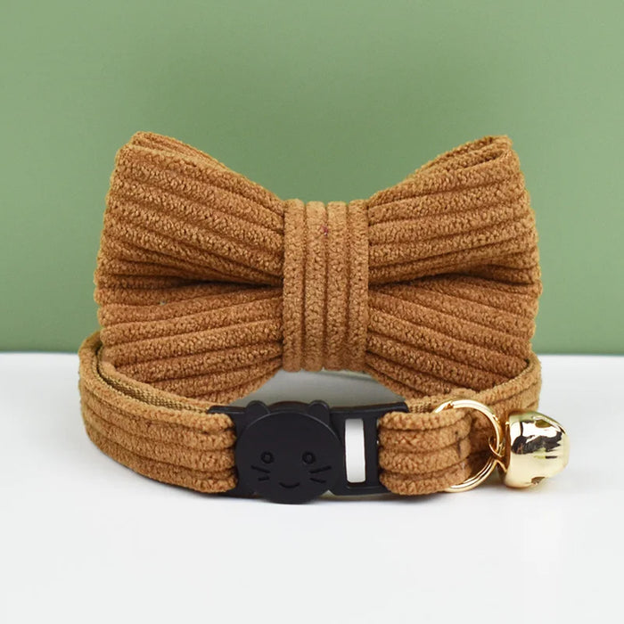 AnyWags Cat Collar Choco Brown Bow Large with Safety Buckle, Bell, and Durable Strap Stylish and Comfortable Pet Accessory