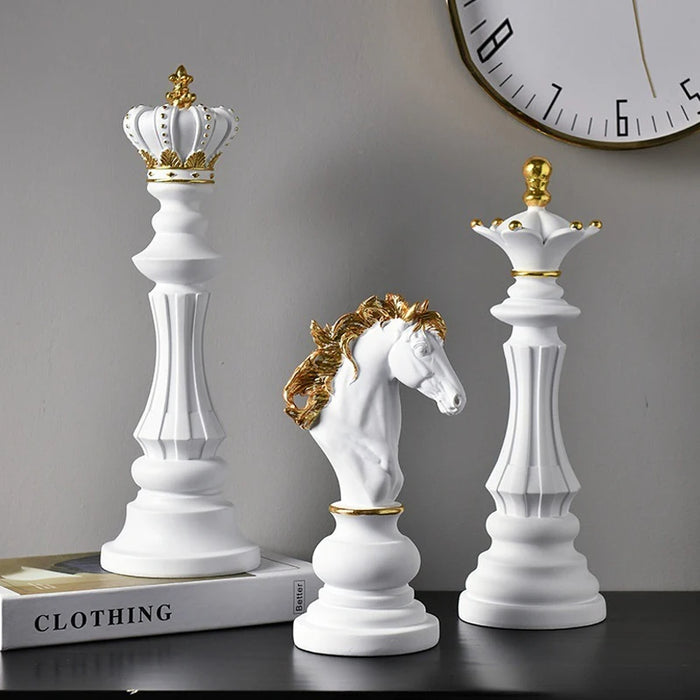 Anyhouz Home Figurine 3pc Chess Piece Black Resin for Living Room Desktop Decoration Accessories Gifts