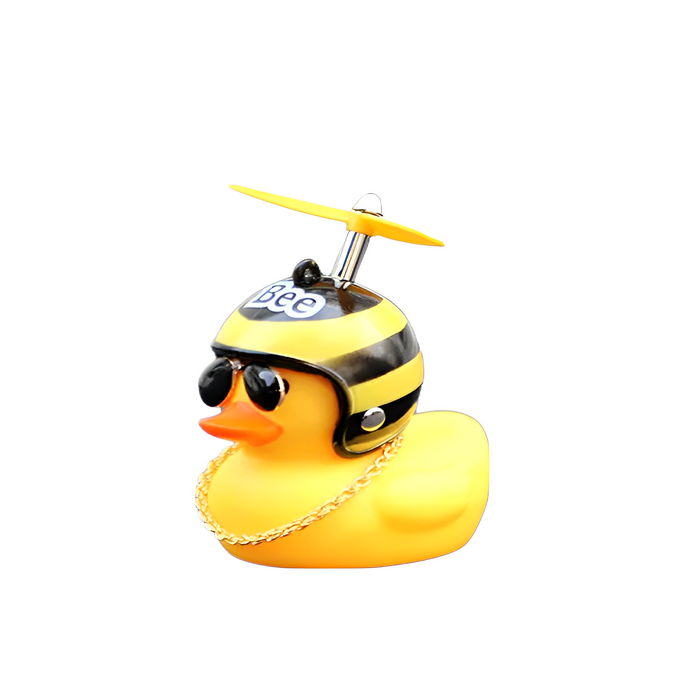 Anypack Car Ornaments Rubber Yellow Duck for Car Dashboard Decorations Cool Glasses Duck with Bee Propeller Helmet Gold Chain