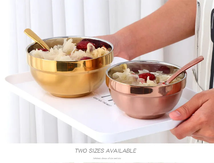 Anygleam Rose Gold 2Pcs Small Stainless Steel Rice Bowl Single Anti-Scalding Layer Cooking Utensil