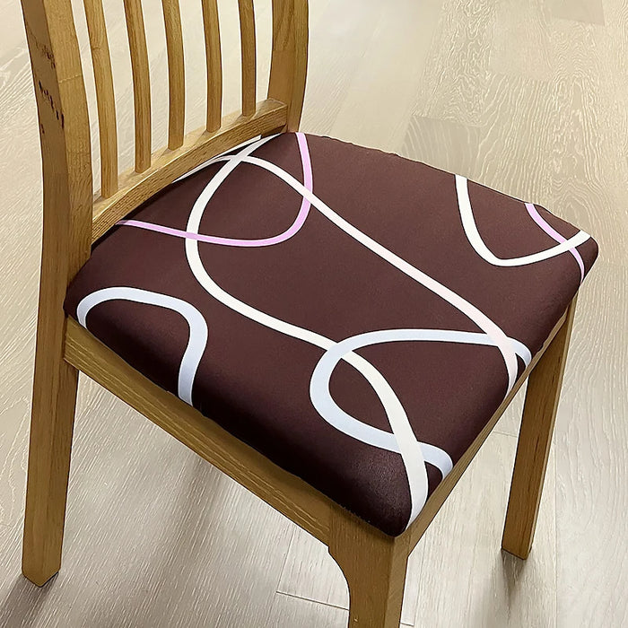 Anyhouz Chair Cover Dark Brown White Wave Lines Print Stretch Seat Cover for Home Dinning Kitchen Washable Removable