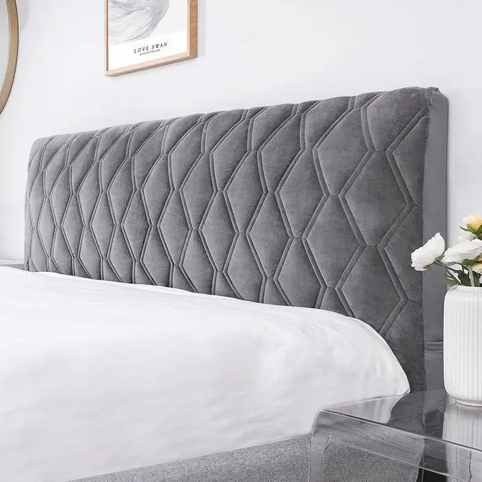 Anyhouz Headboard Cover Dark Gray Zigzag Pattern Super Soft Smooth Quilted Velvet Bed Back Dust Protector Cover 160x70cm