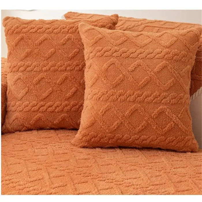 Anyhouz Sofa Towel Velvet Plush Quilted Orange Super Soft Non-slip Sectional Sofa Cover for Living Room L Shape Couch Cover