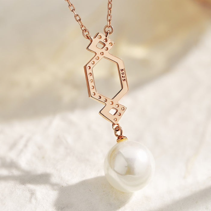 Anyco Necklace 925 Silver for Women Minimalist Pearl Link Chain Pendant Rose Gold Platting Jewelry