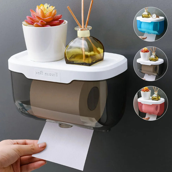 Anyhouz Paper Towel Dispenser Black Wall Mounted Storage Box Phone Rack Portable Toilet Paper Holders Waterproof Shelf Bathroom Organizer