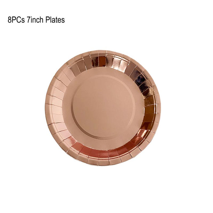 Anyparty Disposable Paper Plate 7inch Rose Gold 8Pcs Latex Tableware