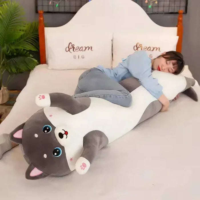 Anyhouz Side Sleeping Body Pillow Gray Lovely Husky Bed Sofa Long Pillow for Children and Adult 130CM