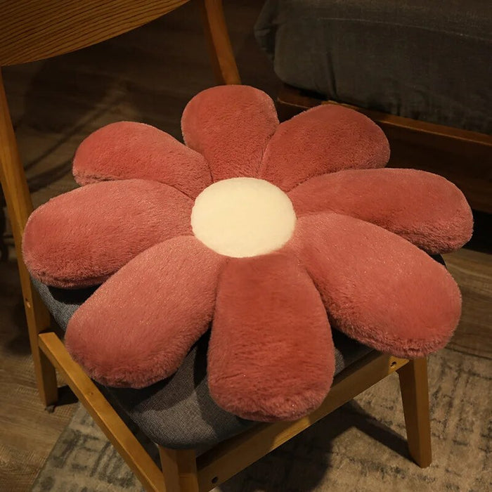 Anyhouz Plush Pillow Dark Pink Flower Shape Stuffed Soft Pillow Seat Cushion Room Decor 60cm