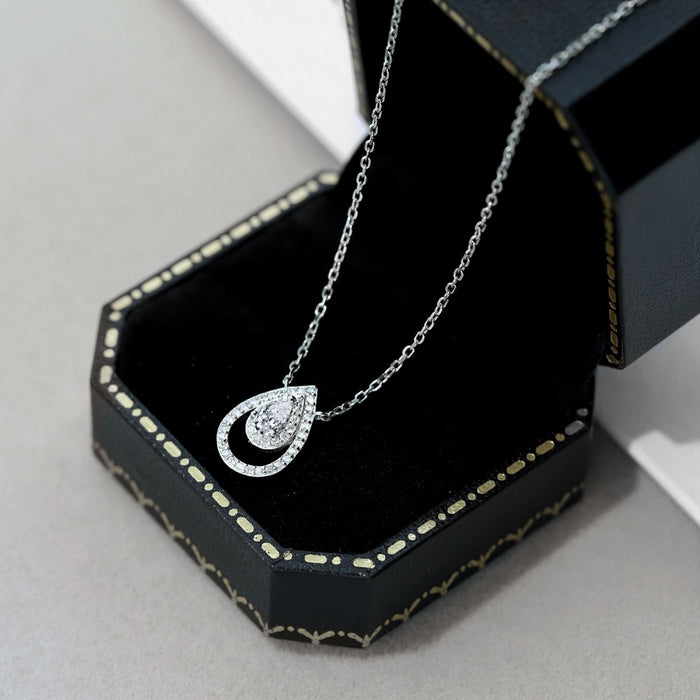 Anyco Necklace 925 Silver for Women Ripple Waterdrop Pendant Rhodium Platting Cubic Zirconia 5A Jewelry