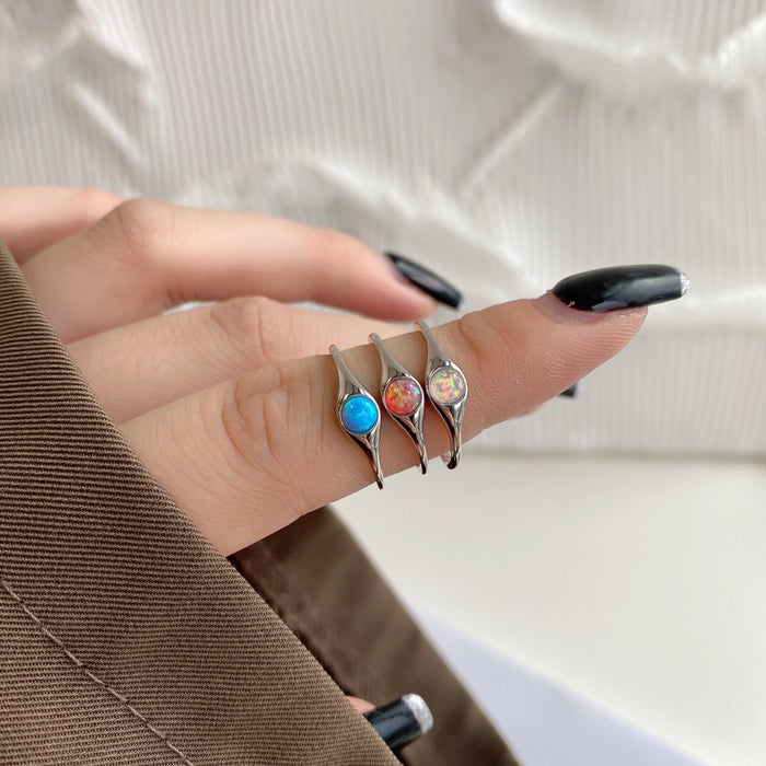 Anyco Ring Synthetic Blue Opal Stone Adjustable Open Ring 925 Sterling Silver Blue Rings For Women