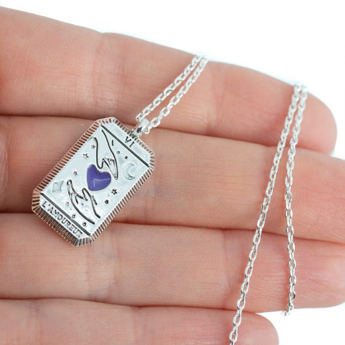 Anyco Necklace 925 Silver for Women Couple Purple Heart Rhodium Platting Jewelry