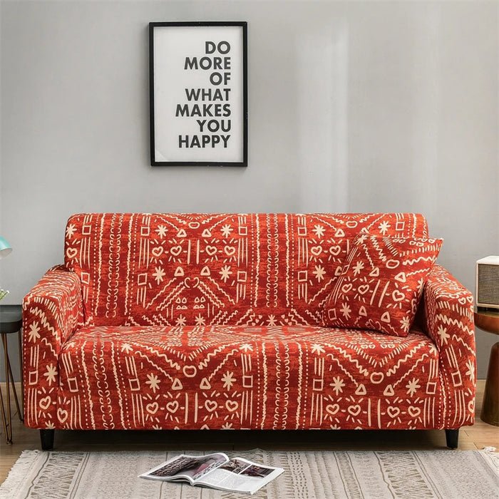 Anyhouz Sofa Cover Red Printed Christmas Design Non Slip Stretchable Slipcover