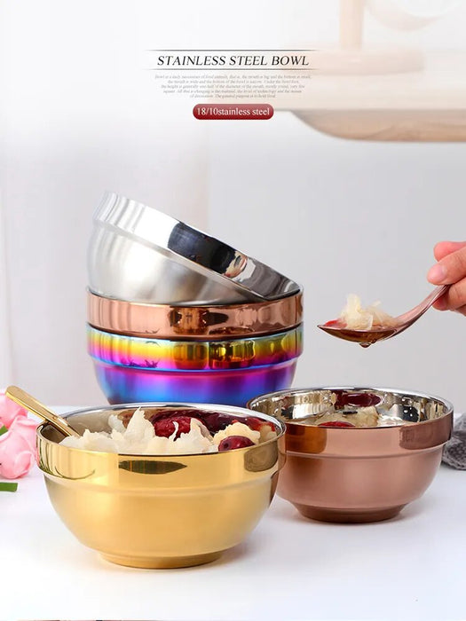 Anygleam Pink Rainbow 2Pcs Big Stainless Steel Rice Bowl Single Anti-Scalding Layer Cooking Utensil