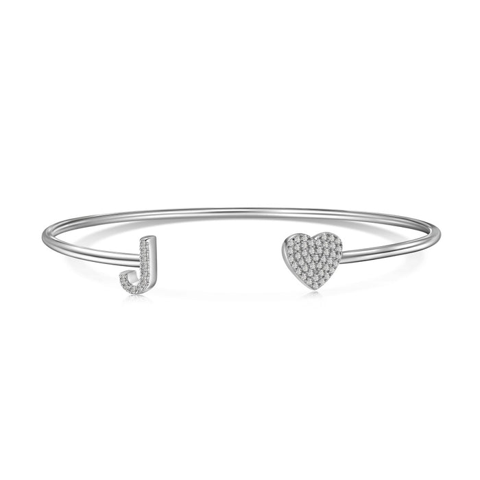 Anyco Bracelet Silver Heart Shaped Stone With J Initial Charm Bangle Accessories