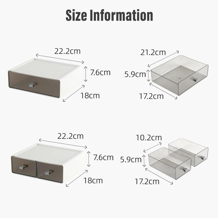 Anyhouz Storage Box White Gray Desktop Stackable Two Grids Drawer Office Stationery Cosmetic Organizer