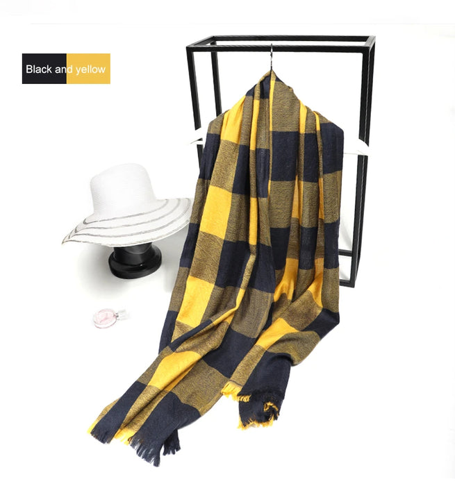 Anyyou Scarf Black and Yellow Plaid Unisex Cashmere Autumn Winter long Pashmina Shawl Muffler