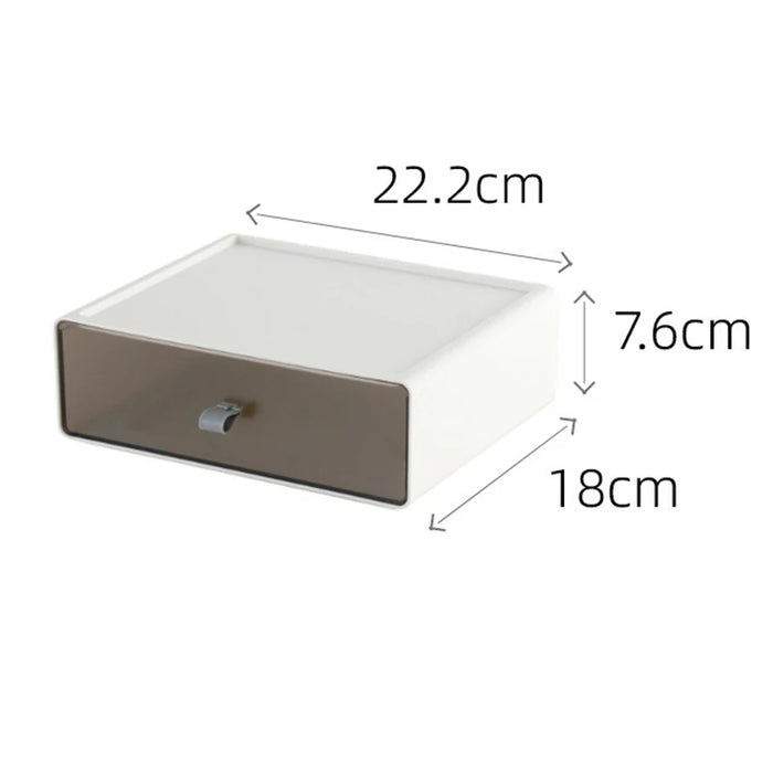 Anyhouz Storage Box White Brown Desktop Stackable One Grid Drawer Office Stationery Cosmetic Organizer