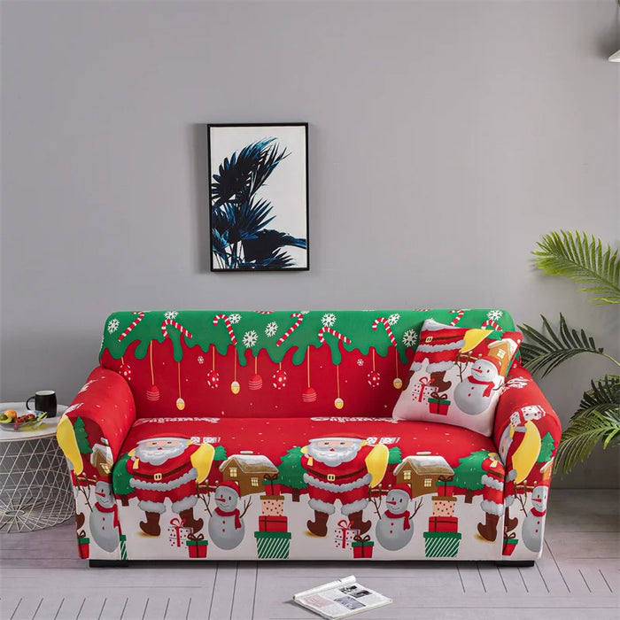 Anyhouz Sofa Cover Red Green Christmas Santa Design Non Slip Stretchable Slipcover