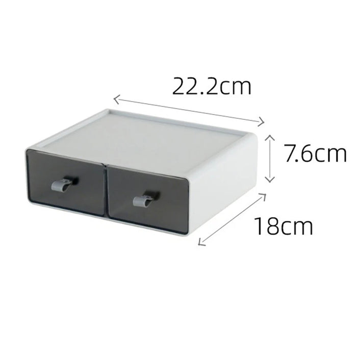 Anyhouz Storage Box White Gray Desktop Stackable Two Grids Drawer Office Stationery Cosmetic Organizer