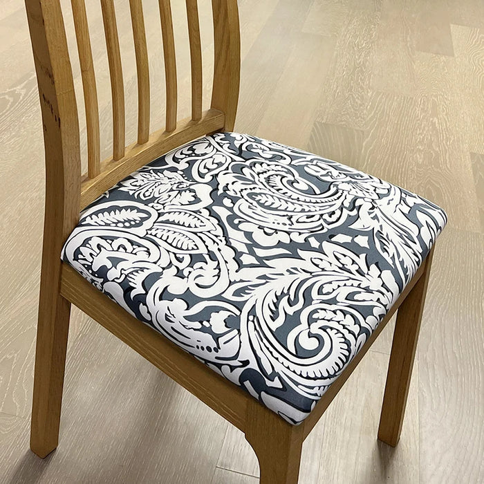 Anyhouz Chair Cover Blue White Vine Leaf Print Stretch Seat Cover for Home Dinning Kitchen Washable Removable