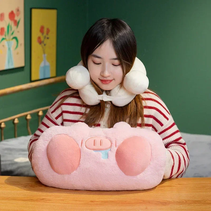 Anyhouz U-shaped Pillow Lovely Blue Pig and Bone for Travel Pillow Warm-handed and Throw Pillows